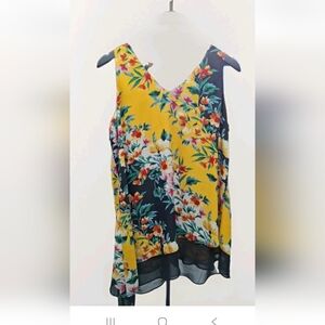 Zac & Rachel Floral V-Neck Blouse - Yellow and Black